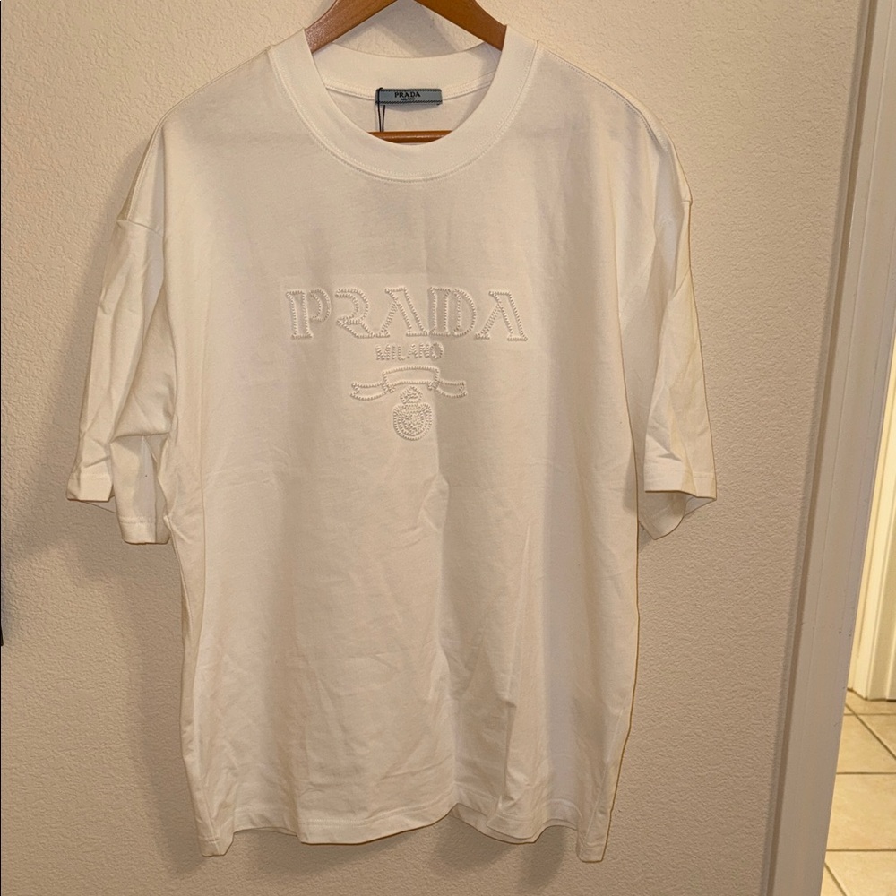 Prada Men's Cream Short Sleeve Tee